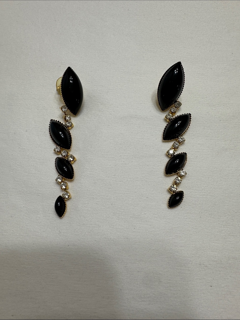 Elegant Black Marquise Drop Earrings with Crystal Accents